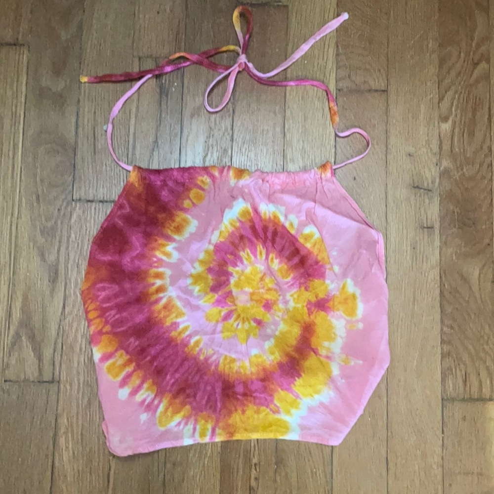 Tie-Dye Crop Halter Top in Pink and Yellow